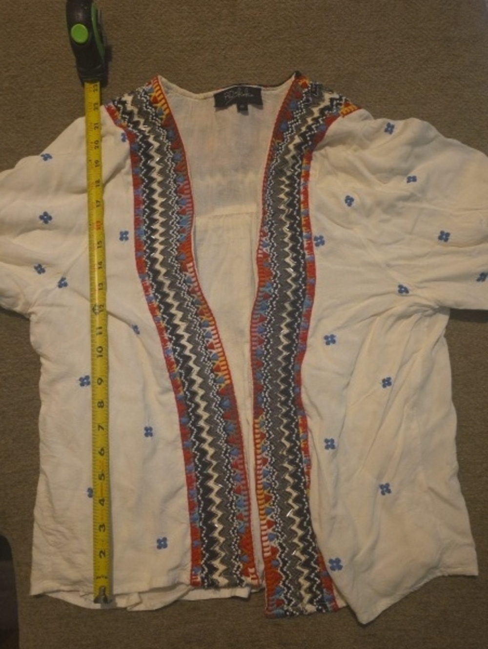 Rolla's White Embroidered Open Kimono Jacket with Multicolor Trim XS - Picture 10 of 10